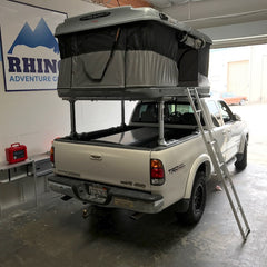 james baroud roof top tent on pickup truck bed rack