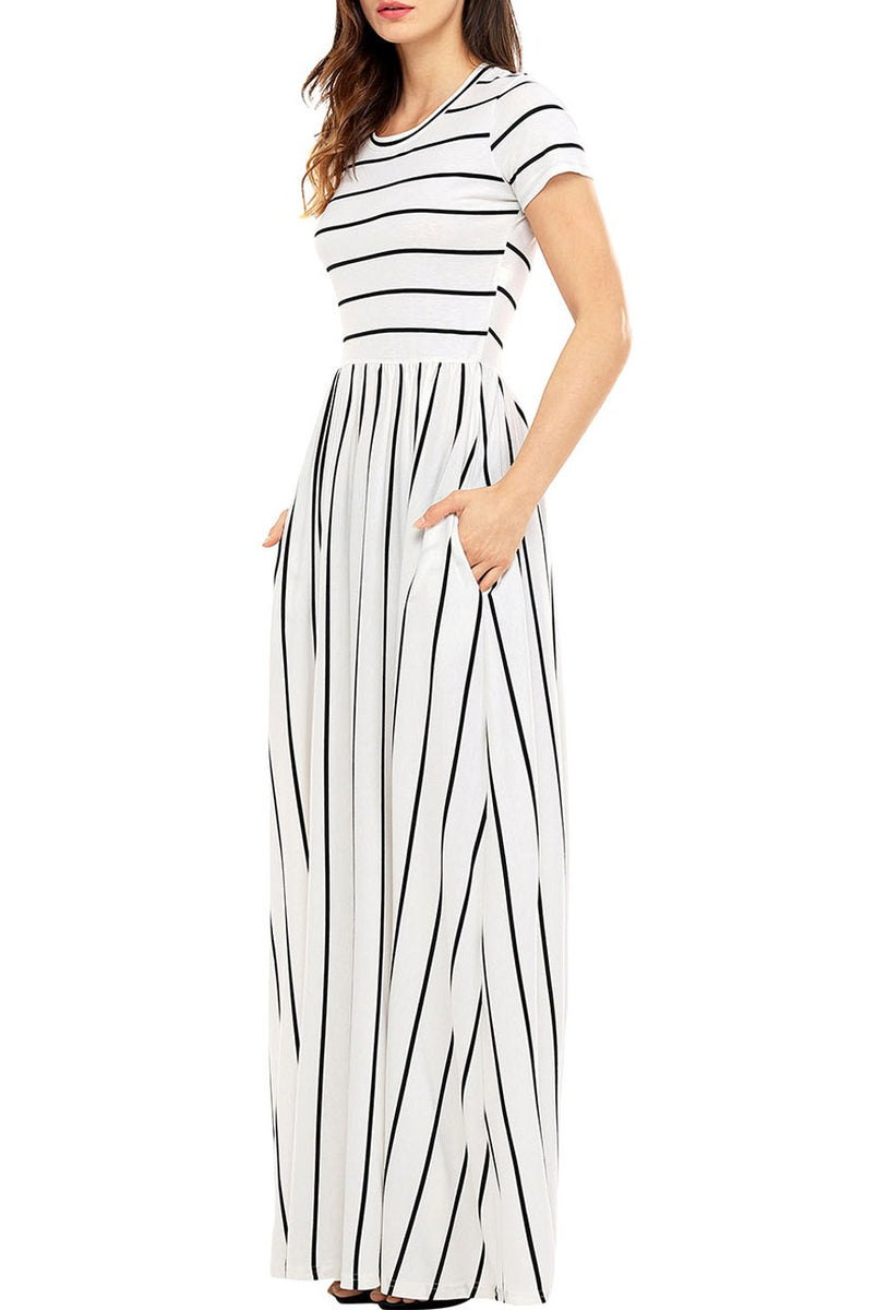 black and white striped maxi dress with sleeves