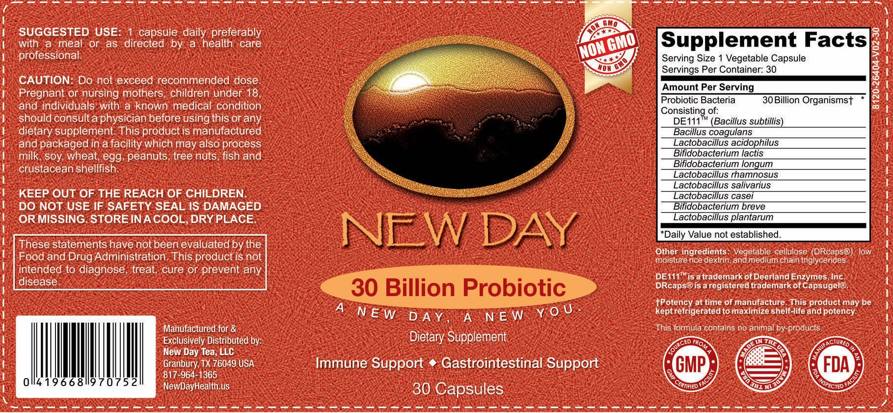 30 Billion Probiotic Supplement with Patented DE111 |1 Month Supply