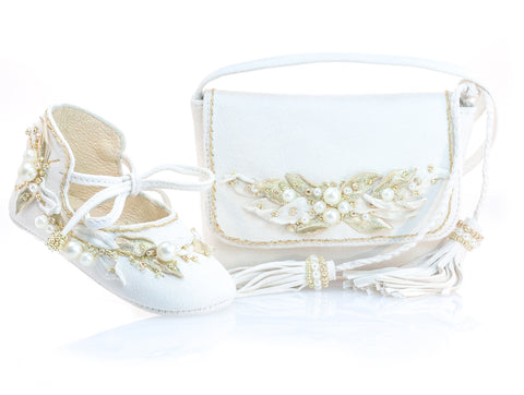 Vibys-Baby-Shoes-and-Mini-Bag-Matching-Accessories-Set-Sun-Glow-front-view
