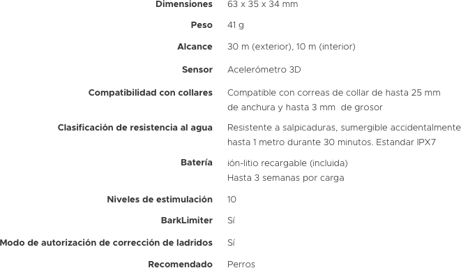 Especificaciones