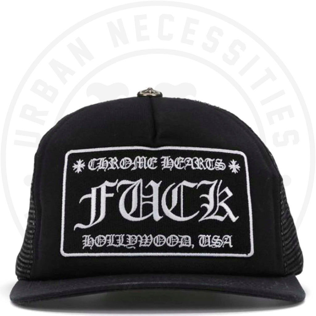 Chrome Hearts FUCK Hollywood Trucker Hat Black/Black