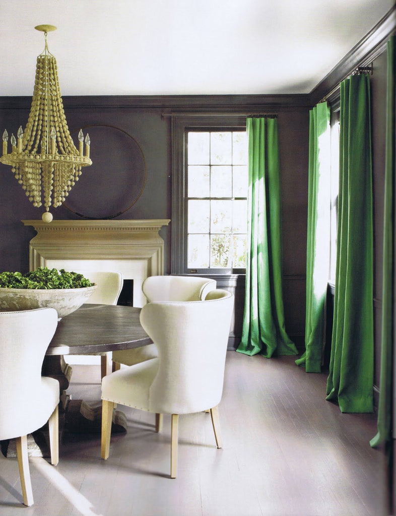 Fall Decor Trends with Emerald Curtains in Contemporary Dining Room