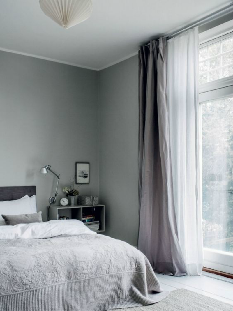 Popular Fabrics for Curtains - Grey curtains in a Monochrome Bedroom