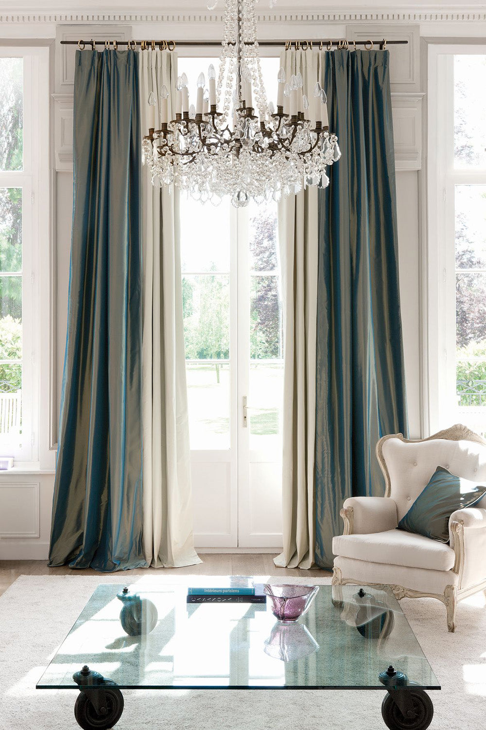 classic satin drapery curtains with drapery hardware for winter
