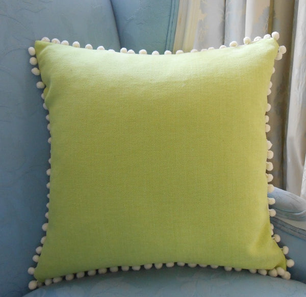 pom pom plain cotton canvas cushion cover