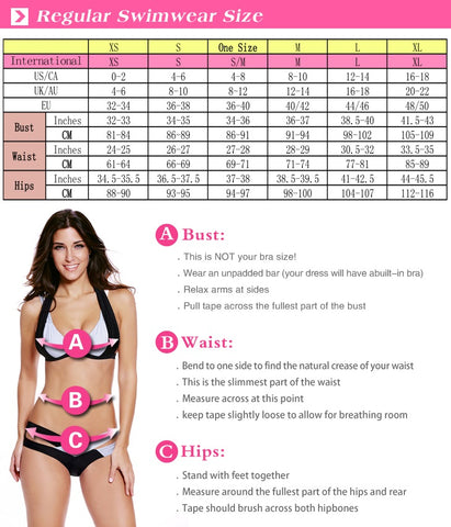 swimwear reg size chart