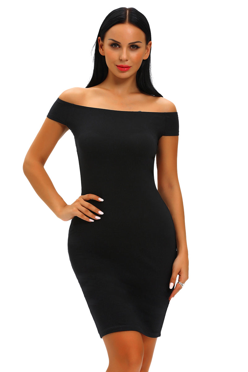 off shoulder midi dress black