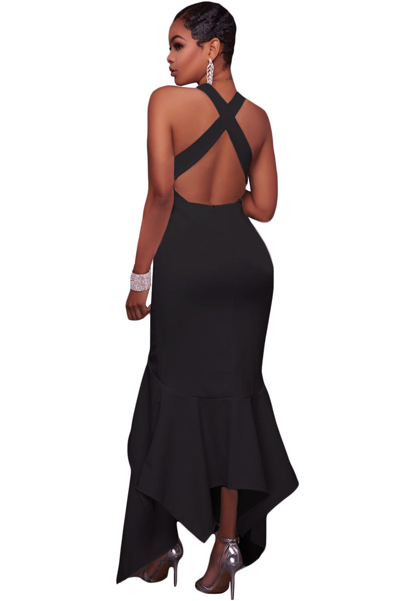 black cross back maxi dress