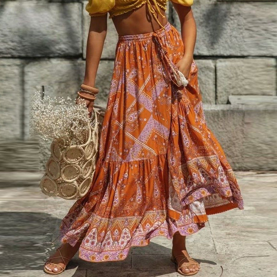 orange boho maxi skirt