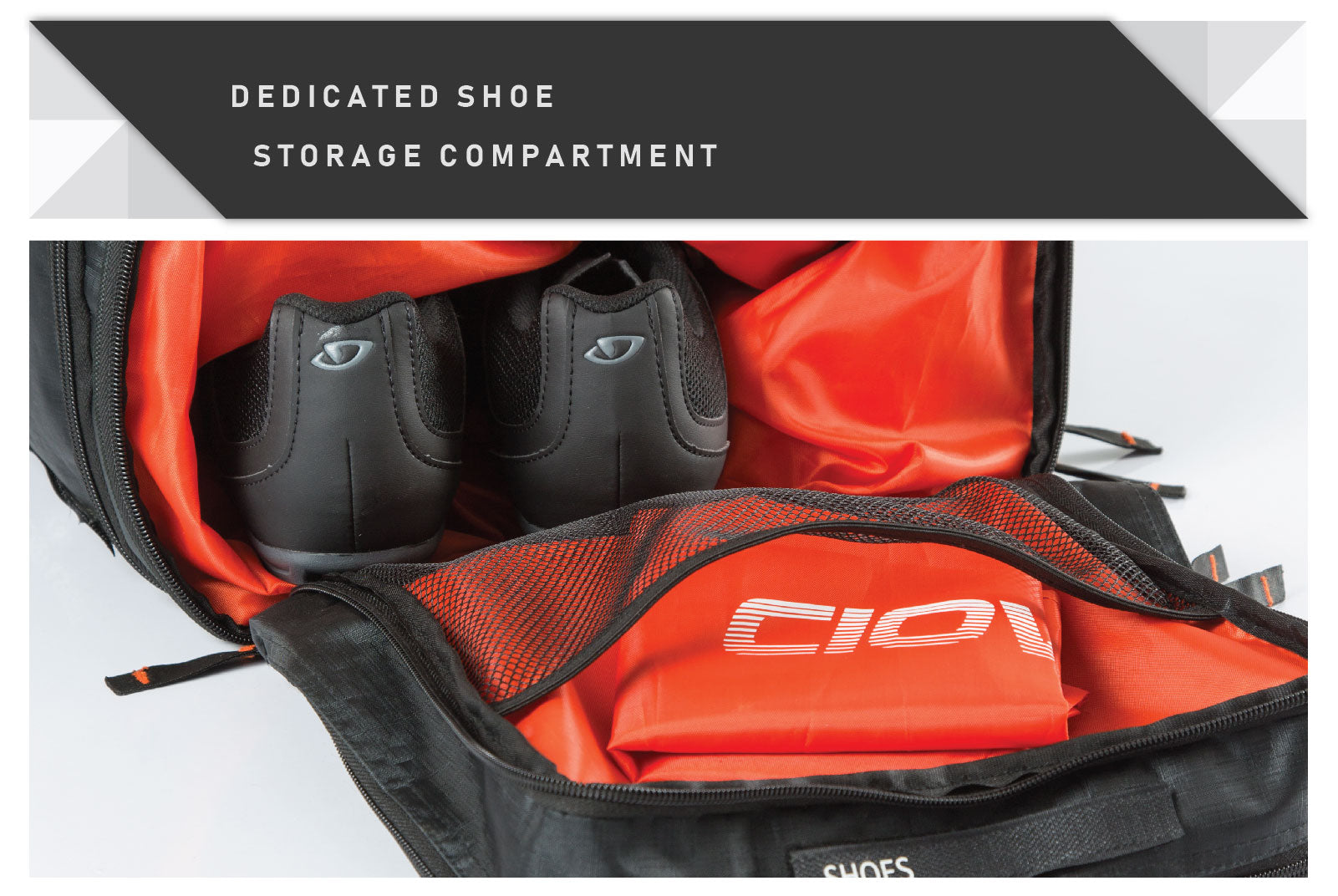 Cycling kit bag with shoe storage