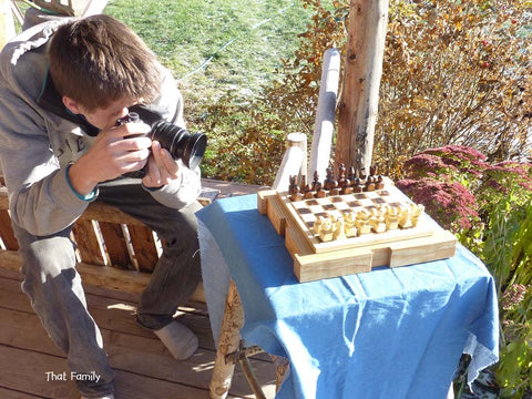taking a picture of a chess set