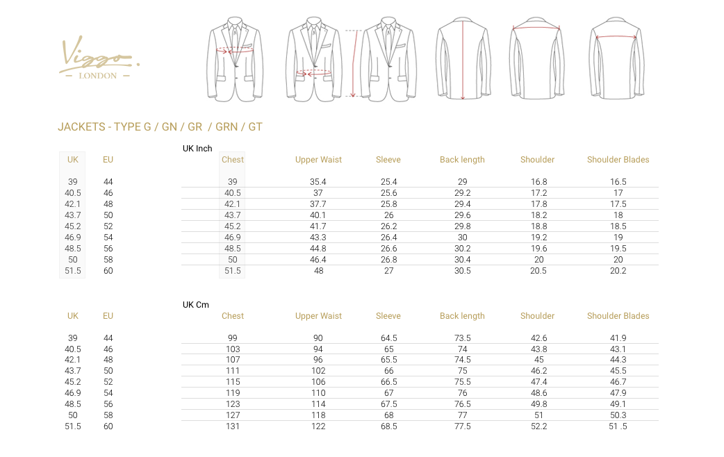 Size Guide for Regular Jackets