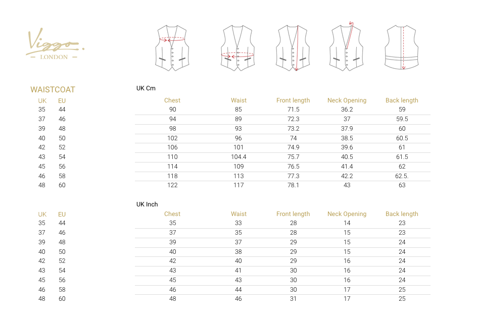 Size Guide for Waistcoats