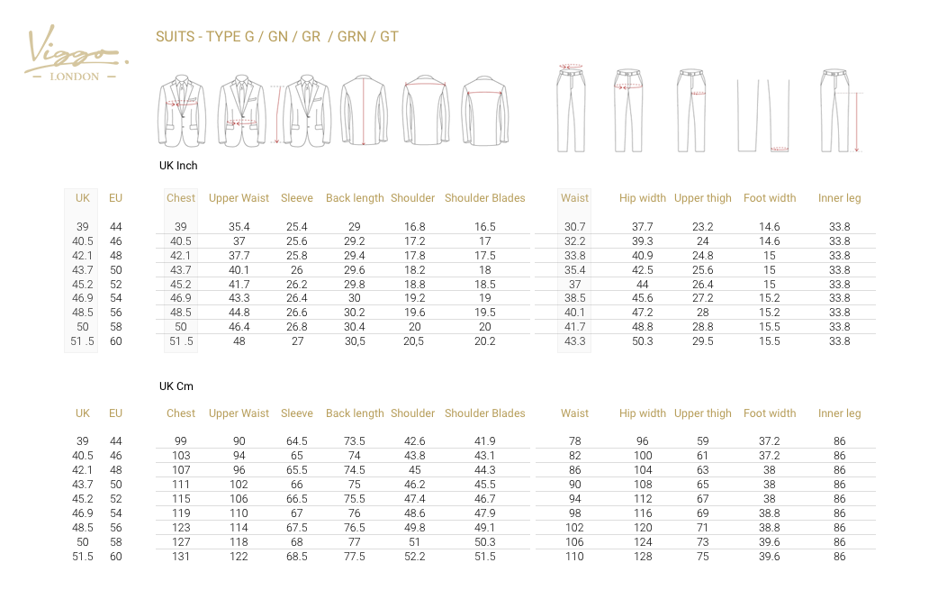 Size Guide for Regular Suits