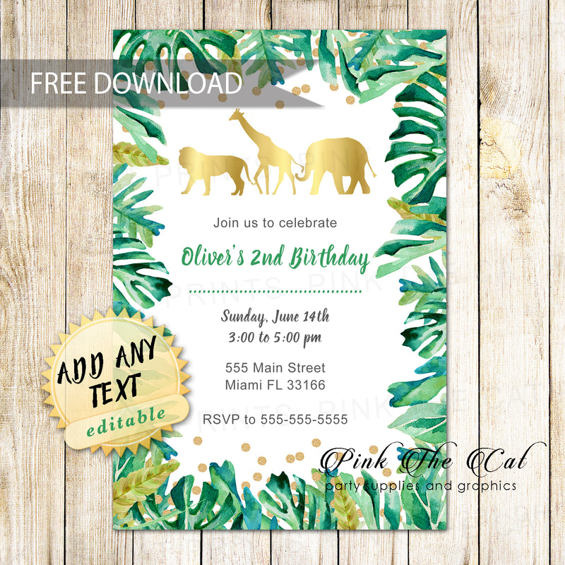 Free printable jungle invitations foil paper watercolor DIY – Pink the Cat