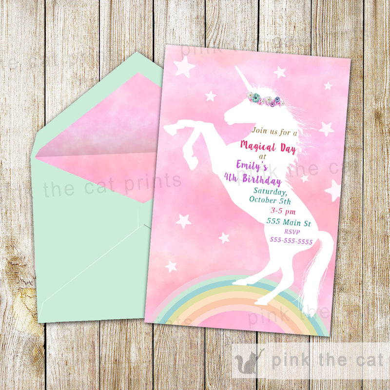 FREE PRINTABLE UNICORN INVITATIONS - Pink the Cat