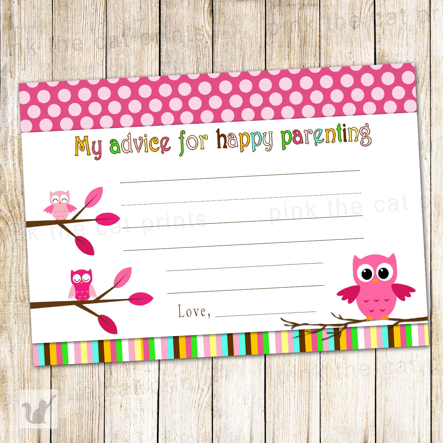 Owl Advice Card Baby Girl Shower – Pink the