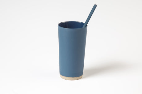 Blue porcelain latte set with concrete bottom