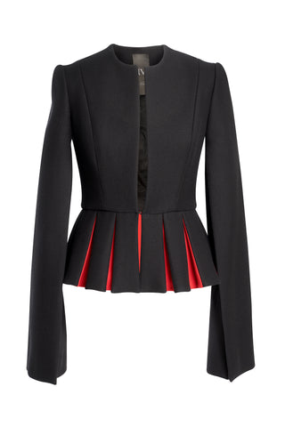 Black Wool Jacket With Red Small Pleats