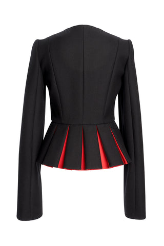 Black Wool Jacket With Red Small Pleats
