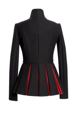 Black Wool Jacket With Long Red Pleats