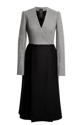 Gray Wool Coat With Black Pleats