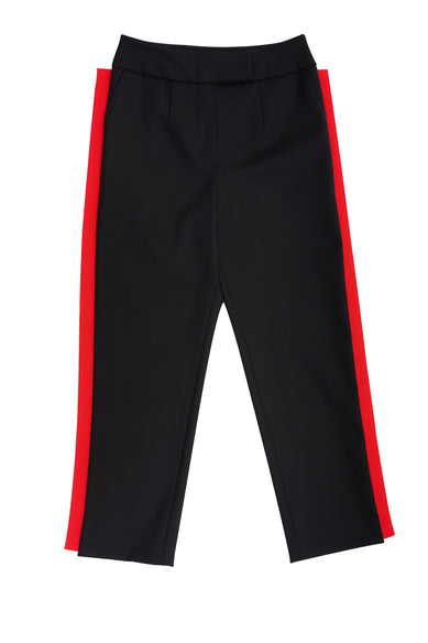 Black Classic Trousers With Red Line On Side