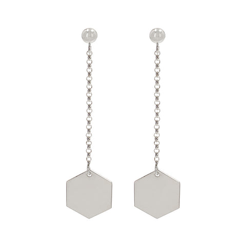 Long Hexagon Earrings Silver