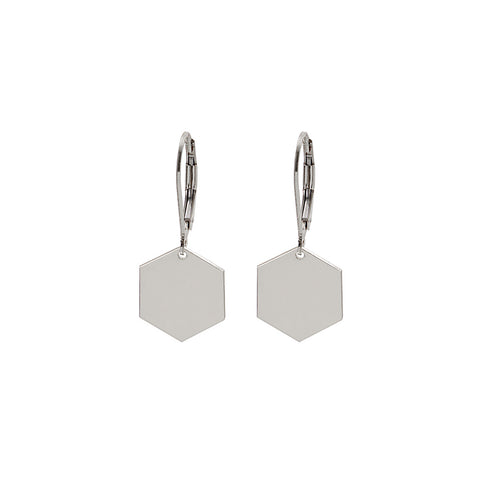Hexagon Earrings With Hooks Silver