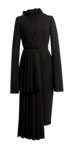 Black Wool Dress With Diagonal Pleats