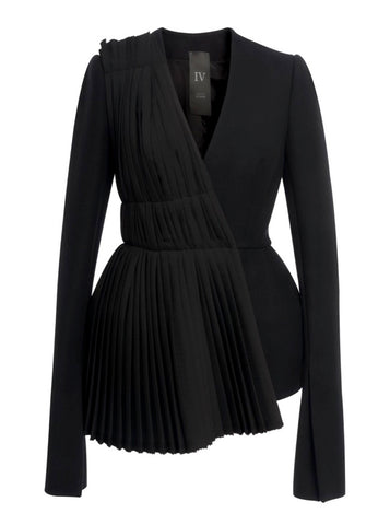 Black Wool Jacket With Diagonal Pleats