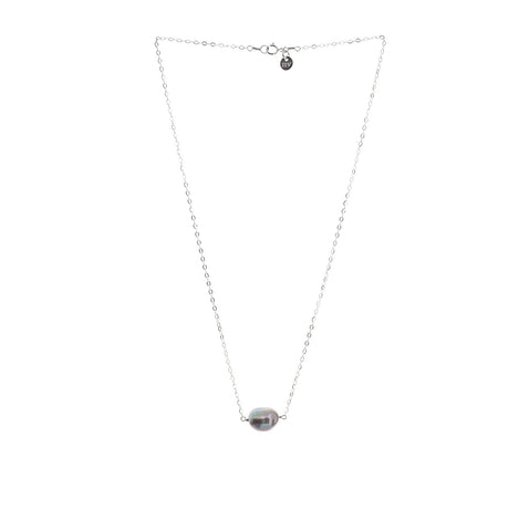 Petite Coco Grey Pearl Silver Chain Necklace