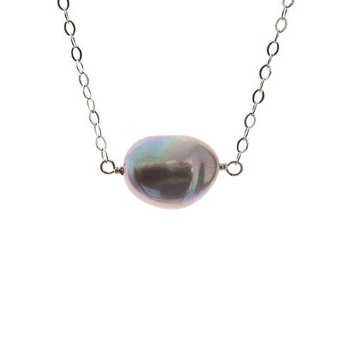 Petite Coco Grey Pearl Silver Chain Necklace