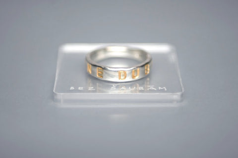 Silver ring with gold plated inscription in Latin