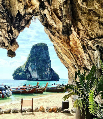 Bay with boats in Krabi, Thailand.
