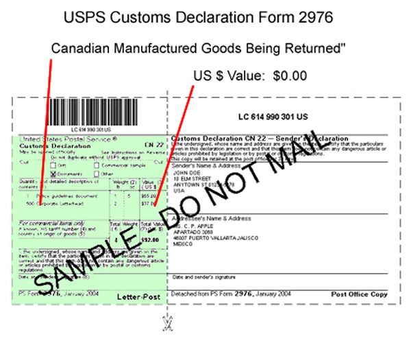 US Postal Service Customs Declaration form