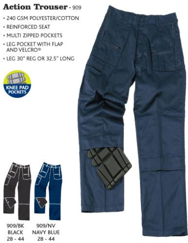 Blue Castle 909 Action Mens Work Trousers Knee /& Multi Pockets  Black  FREE POST
