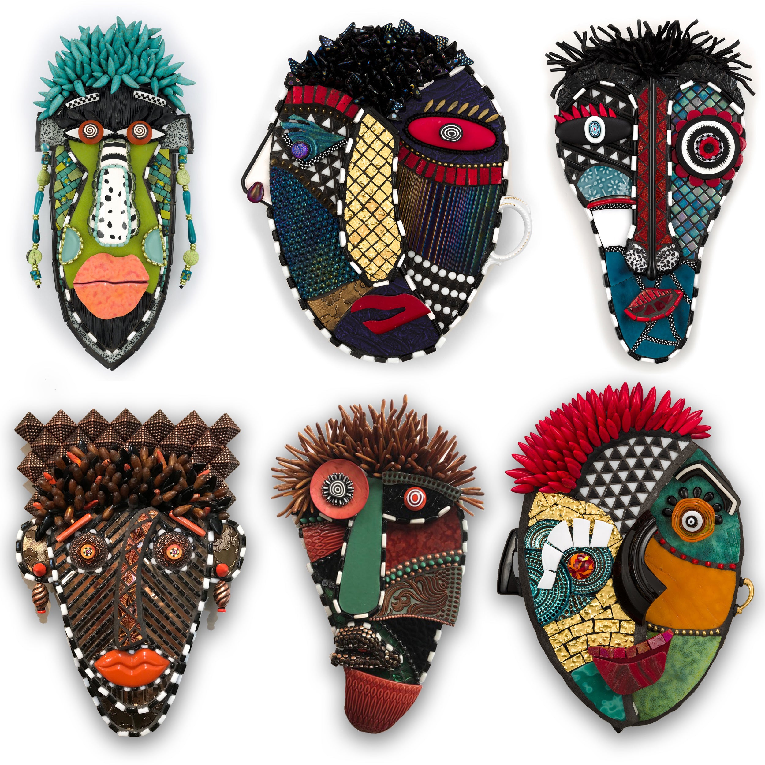 Mixed Media Mosaic Masks by Joan Schwartz