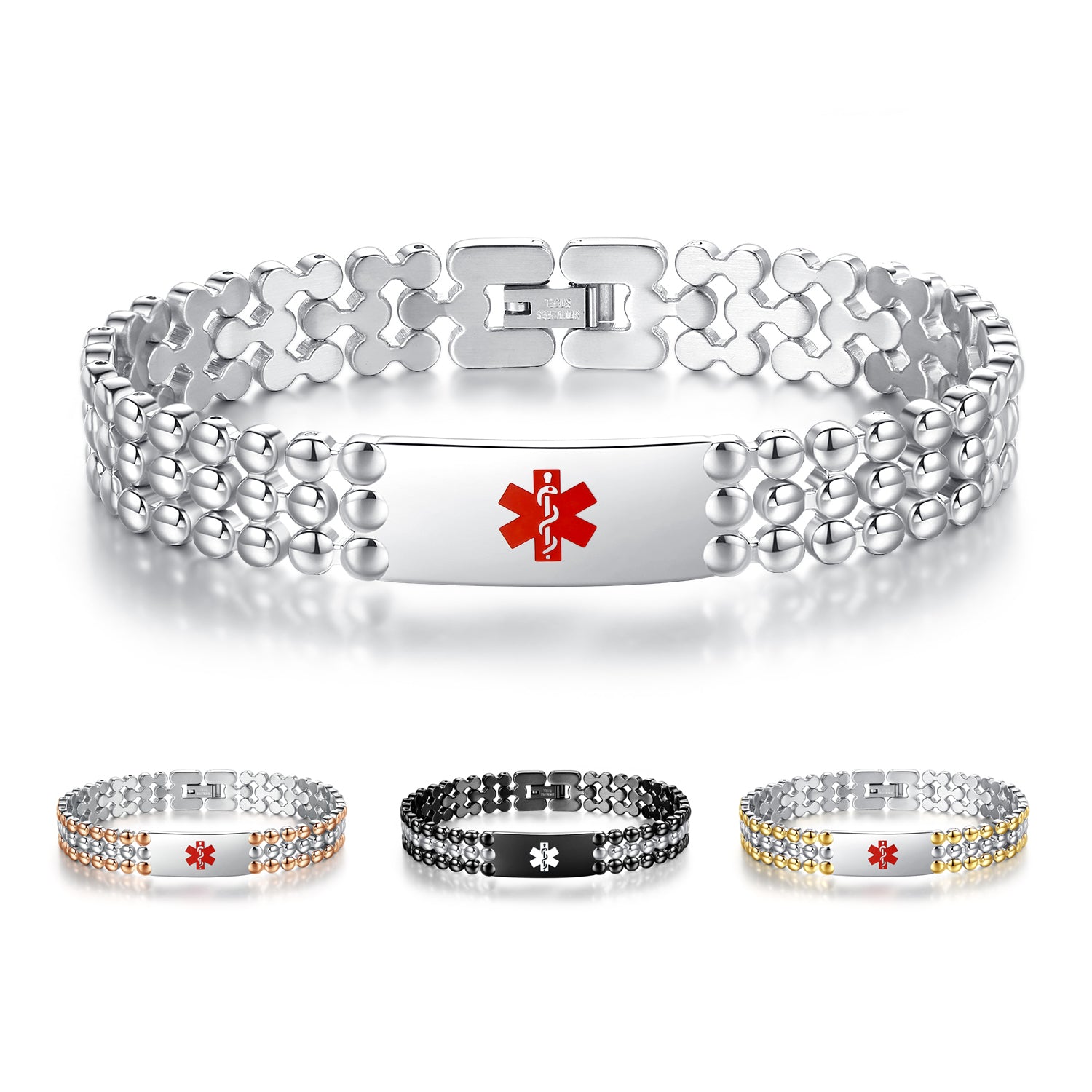 Dumbbell Stainless Steel Emergency Medical Id Bracelets For Men Linnalove 4326