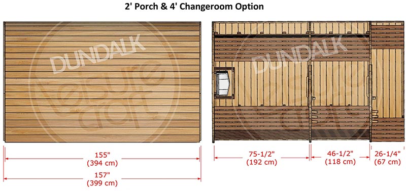 Superior Sauna Pod 8 x 7 with Porch/Changeroom Interior Specifications