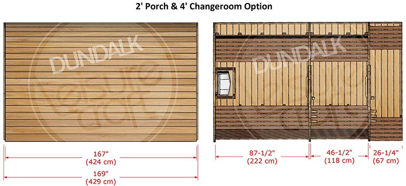 Superior Sauna Pod 8 x 8 with Porch/Changeroom Interior Specifications