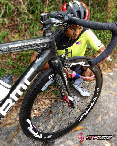 Tire Sealant: Malaysia National Rider Amir Mustafa applied TireCare bicycle sealant