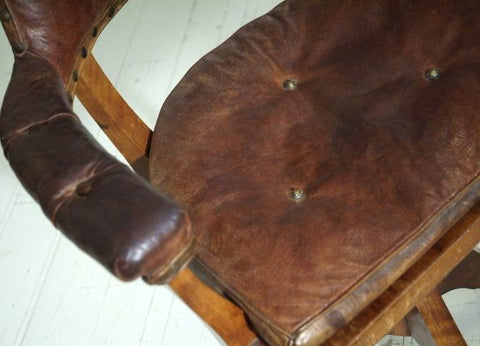 antique leather chair close up