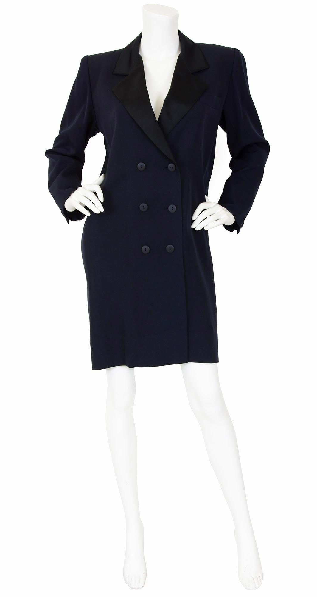 1980's Iconic Le Smoking Navy Wool Tuxedo Coat