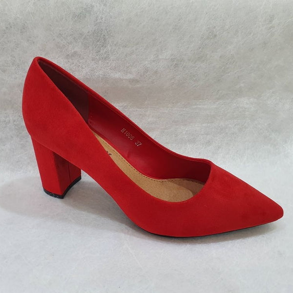 red suede block heel shoes
