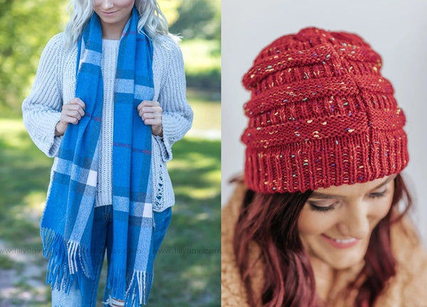 cozy blue scarf and soft beanie hat