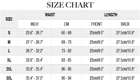 Neoprene Slim Sweat Waist Belt Size Chart | Hourglass Gal