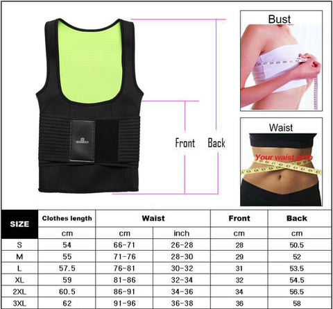 Neoprene Sauna Vest With Waist Belt Size Chart | Hourglass Gal