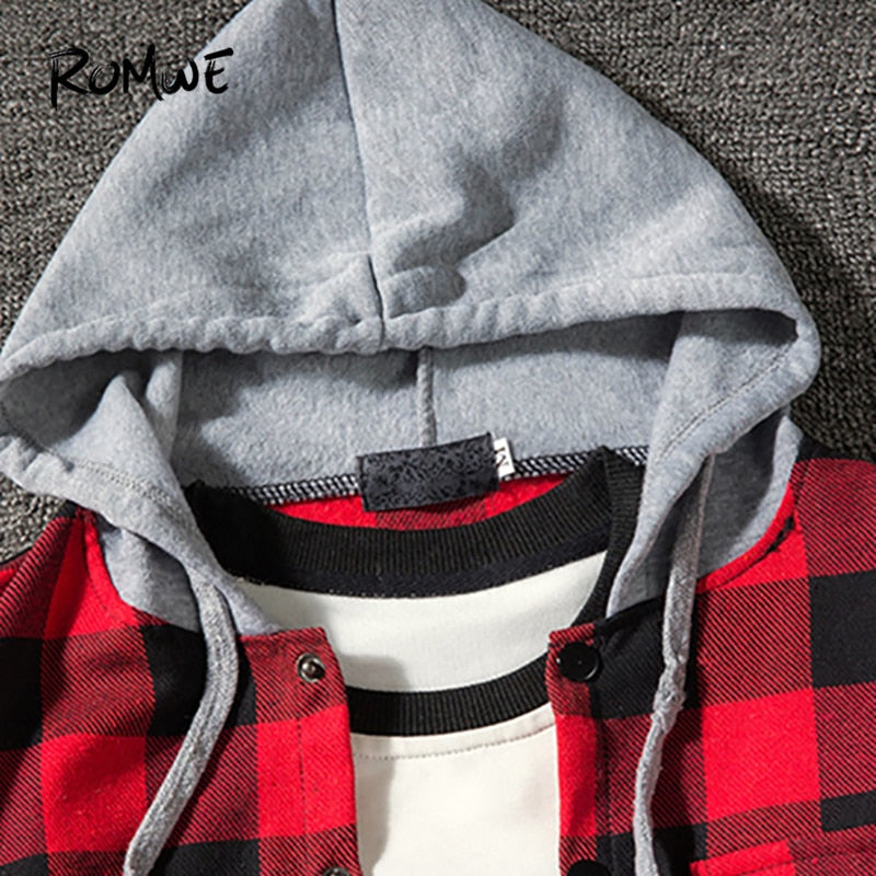 gingham hooded shirt